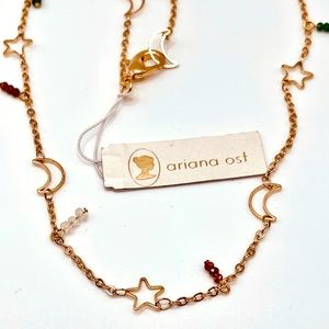 Free people 42” Bellychain- Ariana Ost, Moon and Stars with dripping stones NWOT